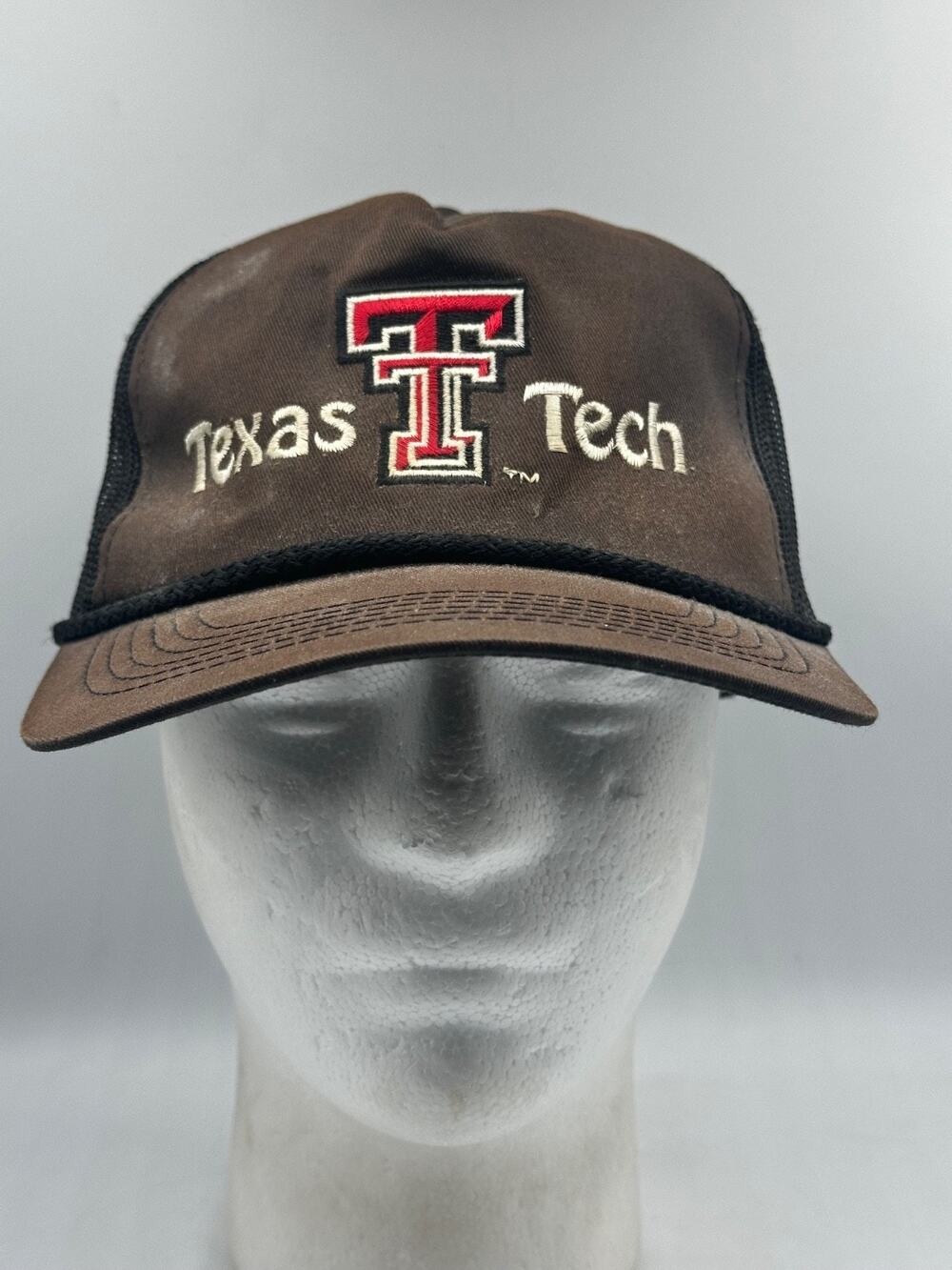 Vintage Texas Tech Red Raiders Snapback Hat Cap NCAA 90s Rope Mesh Black Red TTU